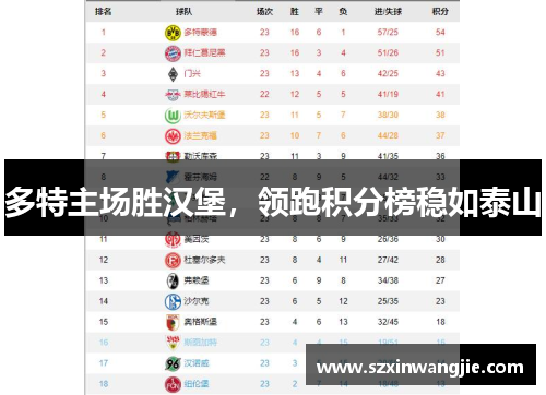 多特主场胜汉堡，领跑积分榜稳如泰山
